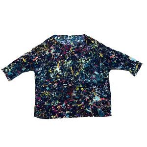 MISSONI Womens Silk Blouse Size 42 US 6 Multi Color Splatter 3/4 Sleeve Relaxed